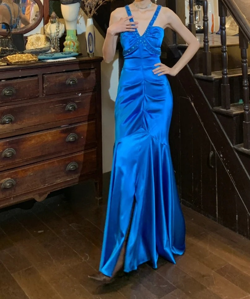 Stunning Prom Dress Royal Blue V-neck Pleated Mermaid Gala Gown Formal Evening Dress 18th Birthday Party Dress    D5200