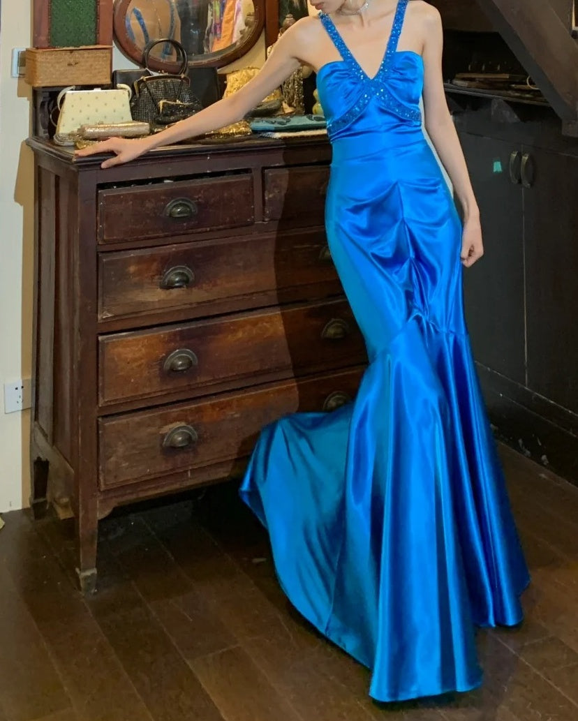 Stunning Prom Dress Royal Blue V-neck Pleated Mermaid Gala Gown Formal Evening Dress 18th Birthday Party Dress    D5200