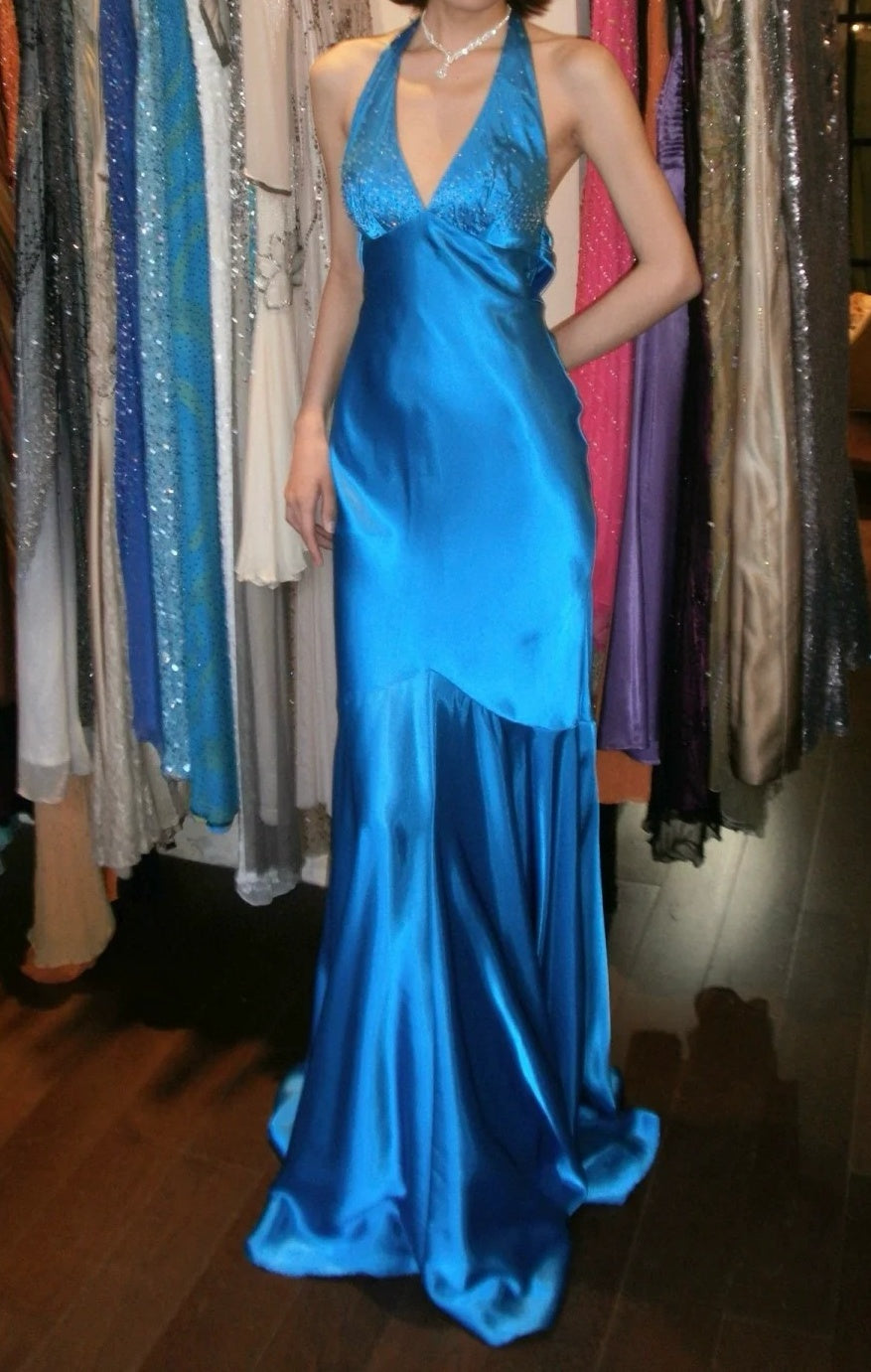 Charming Prom Dress Royal Blue Halter Beading Mermaid Gala Gown Formal Evening Dress Graduation Dress    D5201