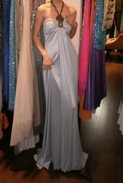 Elegant Prom Dress Grey Halter Pleated Gala Gown Formal Evening Dress 18th Birthday Party Dress    D5205