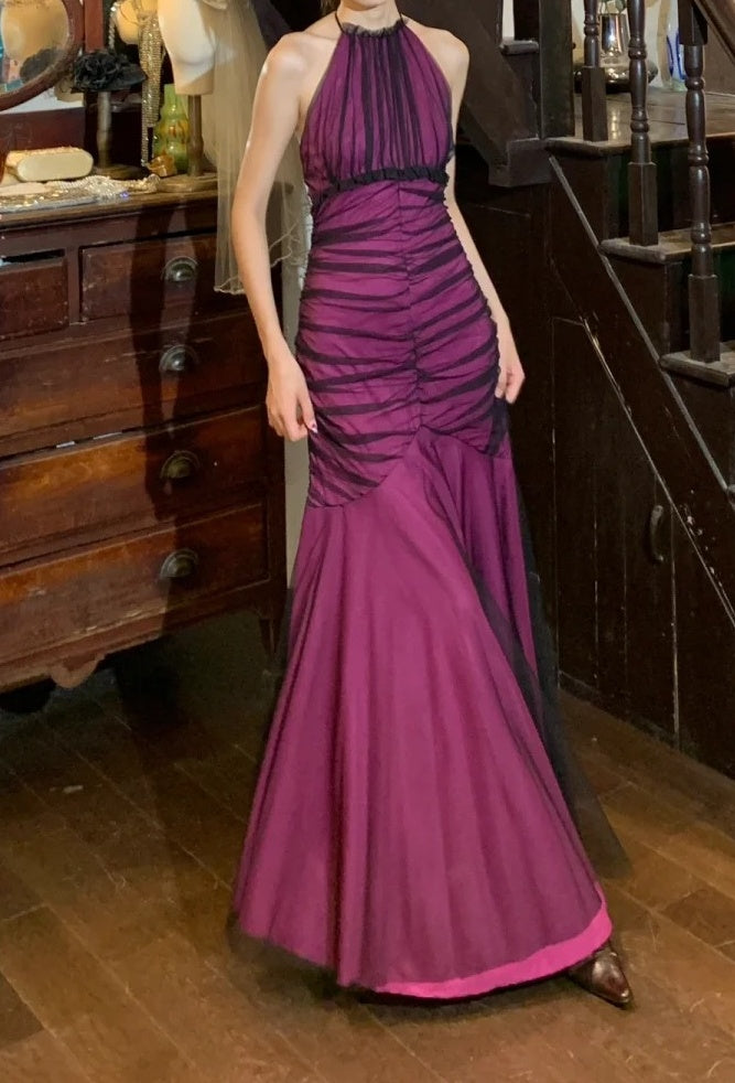Elegant Prom Dress Halter Tulle Pleated Mermaid Gala Gown Formal Evening Dress 18th Graduation Dress    D5213