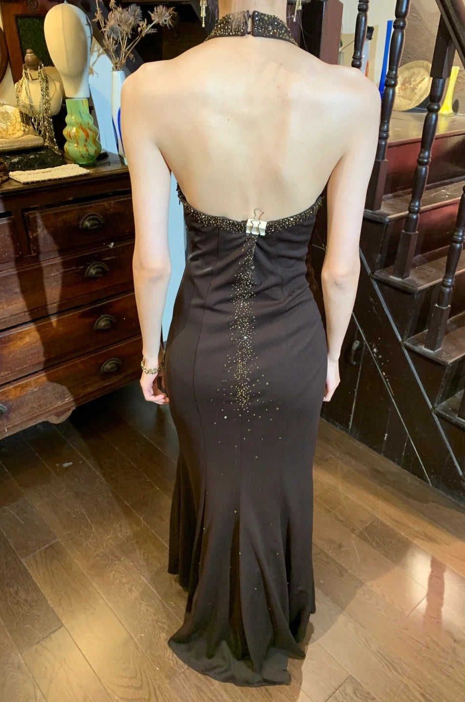Elegant 90s Prom Dress V-neck Backless Mermaid Gala Gown Formal Evening Dress 18th Birthday Party Dress    D5222