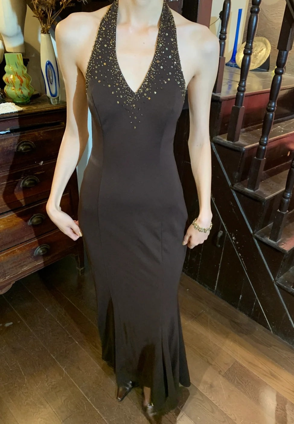 Elegant 90s Prom Dress V-neck Backless Mermaid Gala Gown Formal Evening Dress 18th Birthday Party Dress    D5222