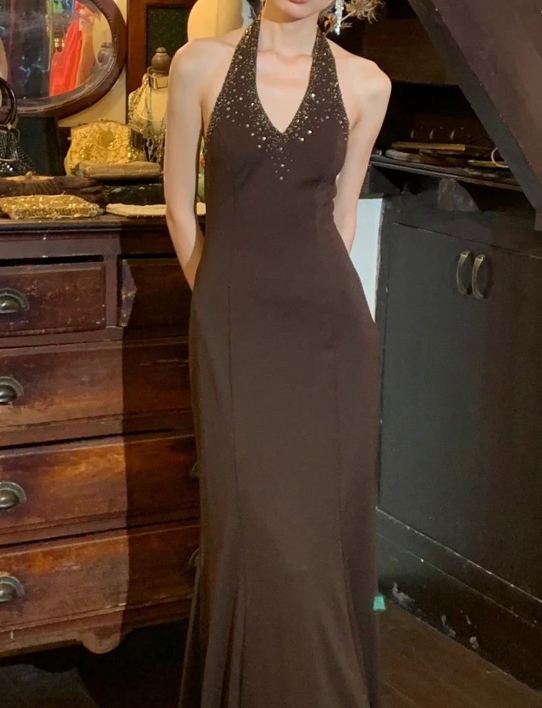 Elegant 90s Prom Dress V-neck Backless Mermaid Gala Gown Formal Evening Dress 18th Birthday Party Dress    D5222