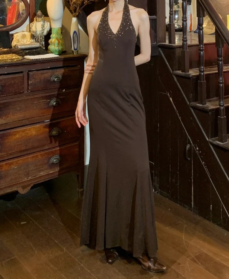 Elegant 90s Prom Dress V-neck Backless Mermaid Gala Gown Formal Evening Dress 18th Birthday Party Dress    D5222