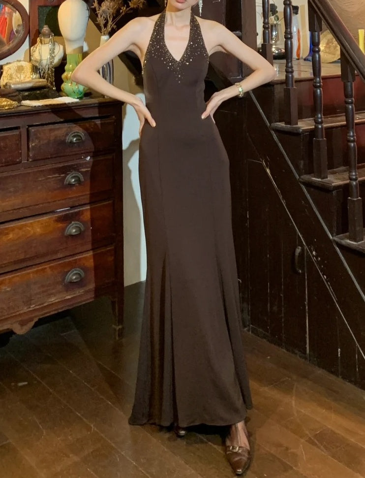 Elegant 90s Prom Dress V-neck Backless Mermaid Gala Gown Formal Evening Dress 18th Birthday Party Dress    D5222