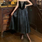 Retro 90s Prom Dress Black A Line Strapless Gala Gown Formal Evening Dress 18th Birthday Party Dress    D5223