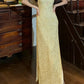 Shiny 90s Prom Dress Light Yellow V-neck Slit Gala Gown Formal Evening Dress 18th Birthday Party Dress    D5224
