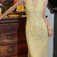 Shiny 90s Prom Dress Light Yellow V-neck Slit Gala Gown Formal Evening Dress 18th Birthday Party Dress    D5224