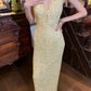 Shiny 90s Prom Dress Light Yellow V-neck Slit Gala Gown Formal Evening Dress 18th Birthday Party Dress    D5224