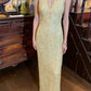 Shiny 90s Prom Dress Light Yellow V-neck Slit Gala Gown Formal Evening Dress 18th Birthday Party Dress    D5224