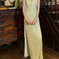 Shiny 90s Prom Dress Light Yellow V-neck Slit Gala Gown Formal Evening Dress 18th Birthday Party Dress    D5224