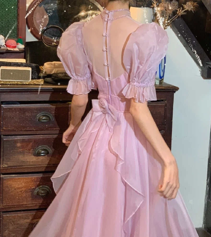 Retro 90s Prom Dress Pink A Line High-Collar Gala Gown Formal Evening Dress 18th Birthday Party Dress    D5225
