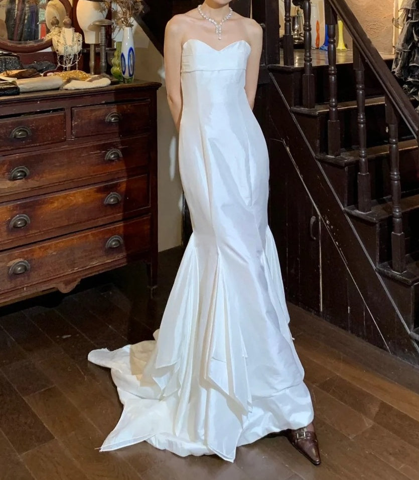 Robe de mariée beauté A-Line, décolleté en cœur, plissée, D3302