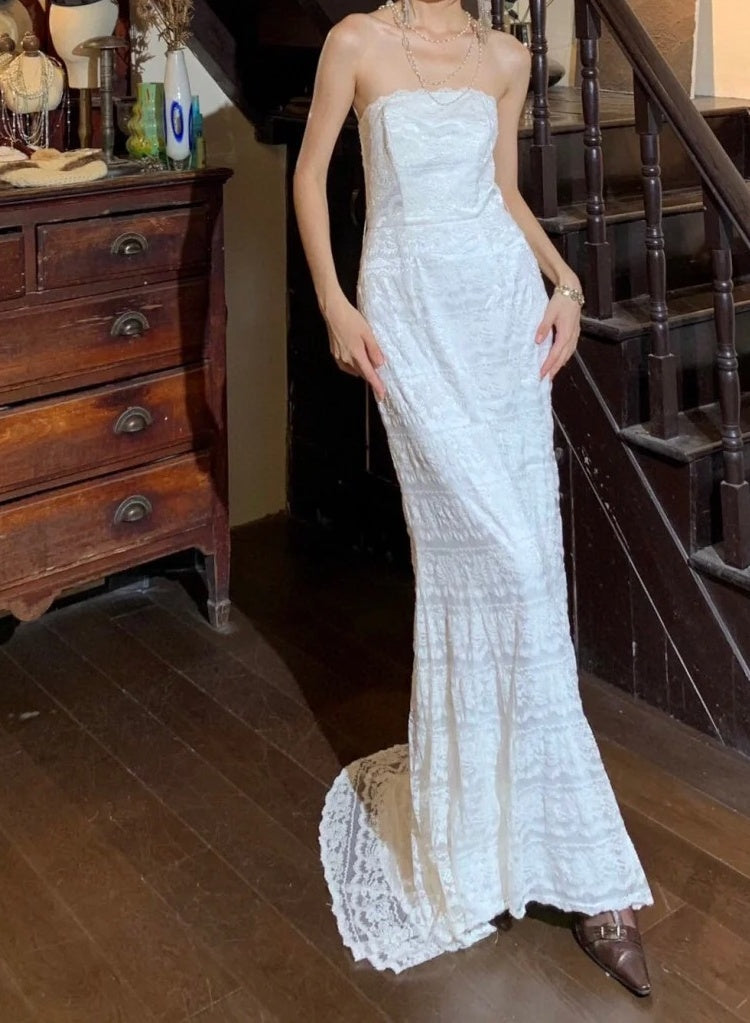 Elegant 90s Wedding Dress Strapless Wedding Dress for Garden Wedding  D5230