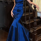 Retro 90s Prom Dress Navy Blue Asymmetrical Neck Mermaid Gala Gown Formal Evening Dress 18th Graduation Dress    D5240