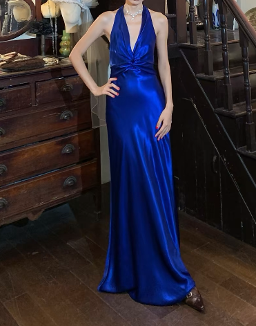 Stunning Prom Dress Blue Halter Gala Gown Evening Dress Birthday Party Dress    D5246