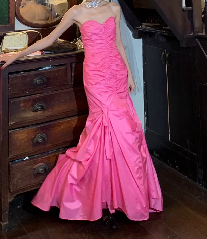 Pretty Prom Dress Hot Pink Sweetheart Pleated Mermaid Gala Gown Evening Dress Birthday Party Dress    D5249