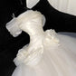 Elegant Spaghetti Strap A Line Flower Tulle Long Prom Dress Wedding Dress D6396