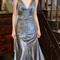 Vintage 50s Prom Dress V-neck Pleated Mermaid Gala Gown Evening Dress    D5269