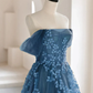 Green tulle lace long prom dress A line evening dress M5323