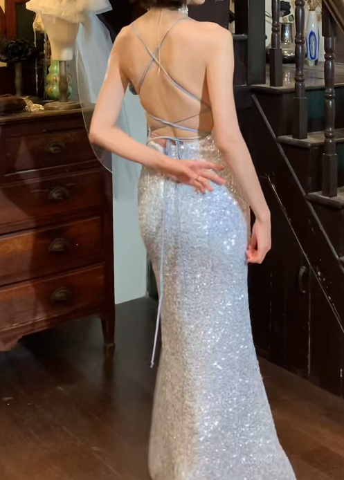 Glänzendes Ballkleid mit herzförmigem Pailletten-Meerjungfrauen-Abendkleid, Galakleid, Geburtstagspartykleid, D3415