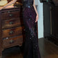 Vintage 90s Prom Dress Spaghetti Straps Sequins Mermaid Gala Gown Evening Dress    D5282
