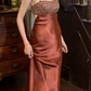 Retro 90s Prom Dress A Line Satin Spaghetti Straps Backless Gala Gown Evening Dress    D5283