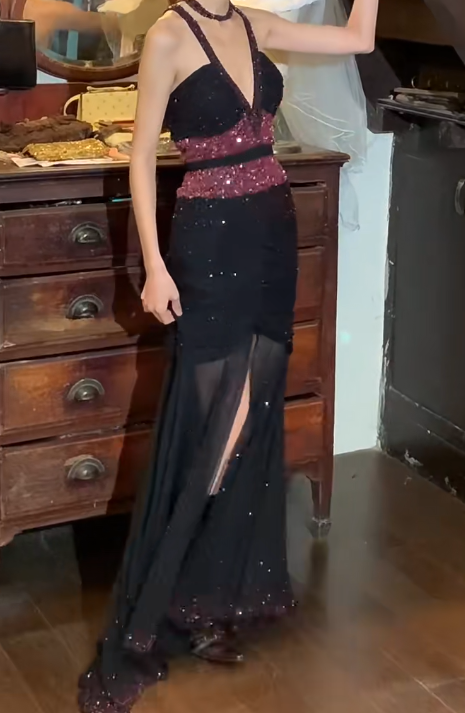 Charming 90s Prom Dress Halter Mermaid Gala Gown Evening Dress    D5288