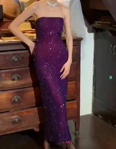 Shiny Prom Dress Purple Strapless Gala Gown Evening Dress Birthday Party Dress   D5289