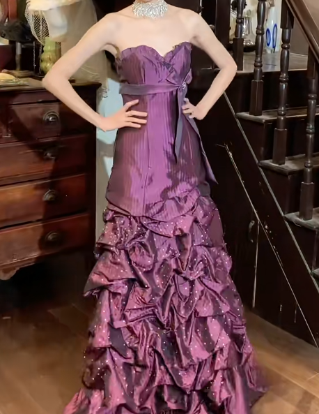 Retro 90s Prom Dress Purple A Line Sweetheart Gala Gown Evening Dress  D5290