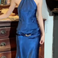 Retro 90s Prom Dress Satin Halter Gala Gown Evening Dress Birthday Party Dress  D5291