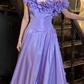 Vintage 90s Prom Dress Satin Light Purple Off Shoulder Pleated Gala Gown Evening Dress  D5292