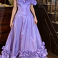 Vintage 90s Prom Dress Satin Light Purple Off Shoulder Pleated Gala Gown Evening Dress  D5292