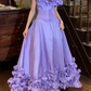 Vintage 90s Prom Dress Satin Light Purple Off Shoulder Pleated Gala Gown Evening Dress  D5292