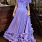 Vintage 90s Prom Dress Satin Light Purple Off Shoulder Pleated Gala Gown Evening Dress  D5292