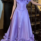 Vintage 90s Prom Dress Satin Light Purple Off Shoulder Pleated Gala Gown Evening Dress  D5292