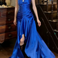90s Prom Dress Satin Royal Blue Halter Pleated Mermaid Gala Gown Evening Dress  D5295