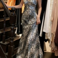 Beauty 90s Prom Dress A Line V-neck Leopard Print Party Dress Gala Gown Evening Dress  D5299