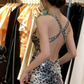 Beauty 90s Prom Dress A Line V-neck Leopard Print Party Dress Gala Gown Evening Dress  D5299