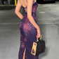 Elegant Spaghetti Straps Printed Sheath Long Party Dress Evening Dress MD7440