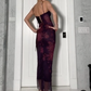 Elegant Spaghetti Straps Printed Sheath Long Party Dress Evening Dress MD7440