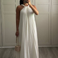 White Halter A-Line Pleated Long Party Dress Fashion Dress for Women MD7346