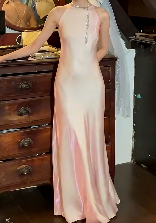 Pretty 90s Prom Dress Satin Crew Neck Birthday Party Dress Gala Gown Evening Dress  D5300