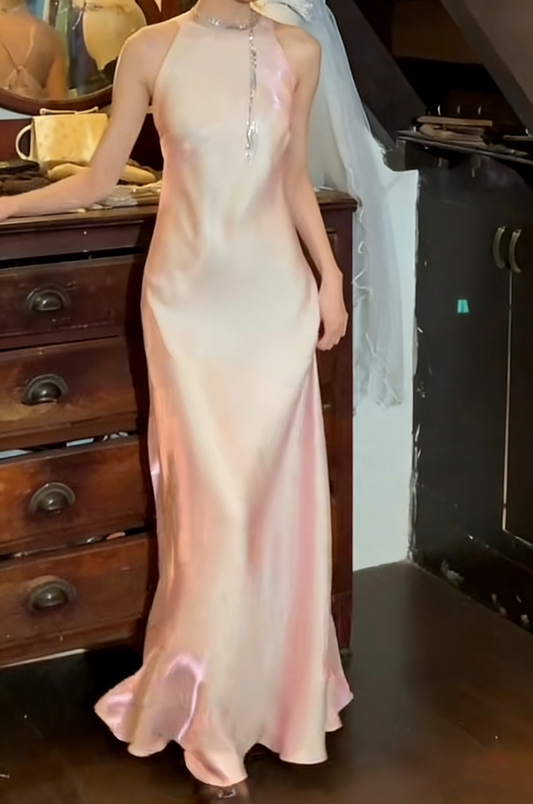 Pretty 90s Prom Dress Satin Crew Neck Birthday Party Dress Gala Gown Evening Dress  D5300