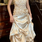 Charming 90s Prom Dress Satin Strapless Pleated Gala Gown Evening Dress  D5301