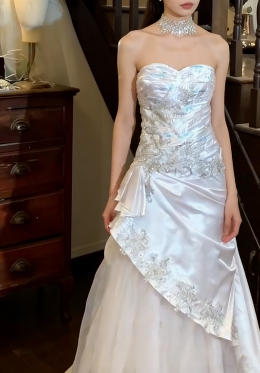 Stunning 90s Prom Dress Sweetheart Pleated Tulle Gala Gown Evening Dress Wedding Dress  D5302