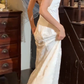 Elgant 90s Prom Dress White V-neck Backless Gala Gown Evening Dress Wedding Dress   D5305