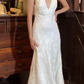 Elgant 90s Prom Dress White V-neck Backless Gala Gown Evening Dress Wedding Dress   D5305