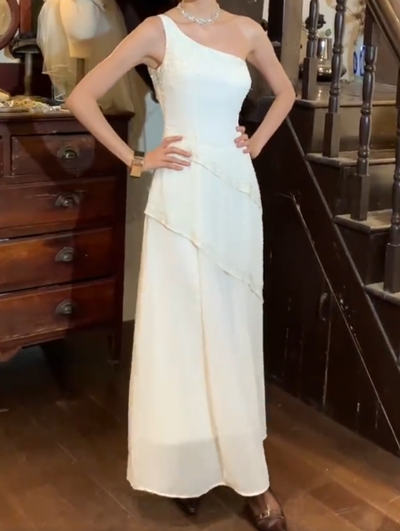 Beauty 90s Prom Dress A Line One Shoulder Gala Gown Evening Dress   D5308